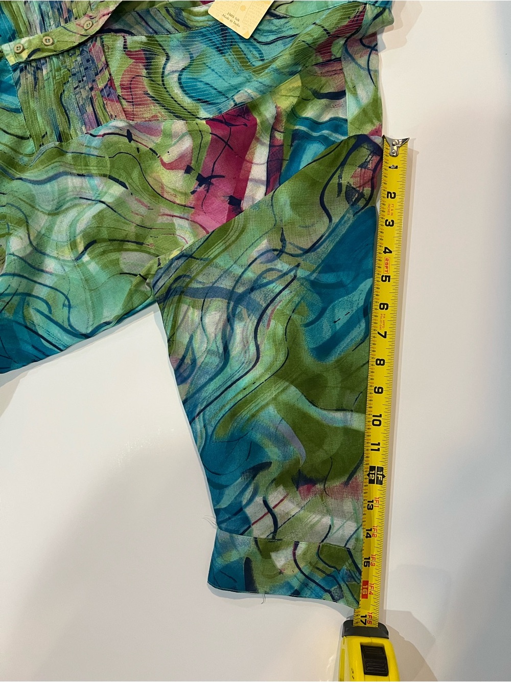 Christina 100% Silk Abstract Wave-Print Tunic - Blue/Green/Pink size Large NWT - Picture 7 of 9